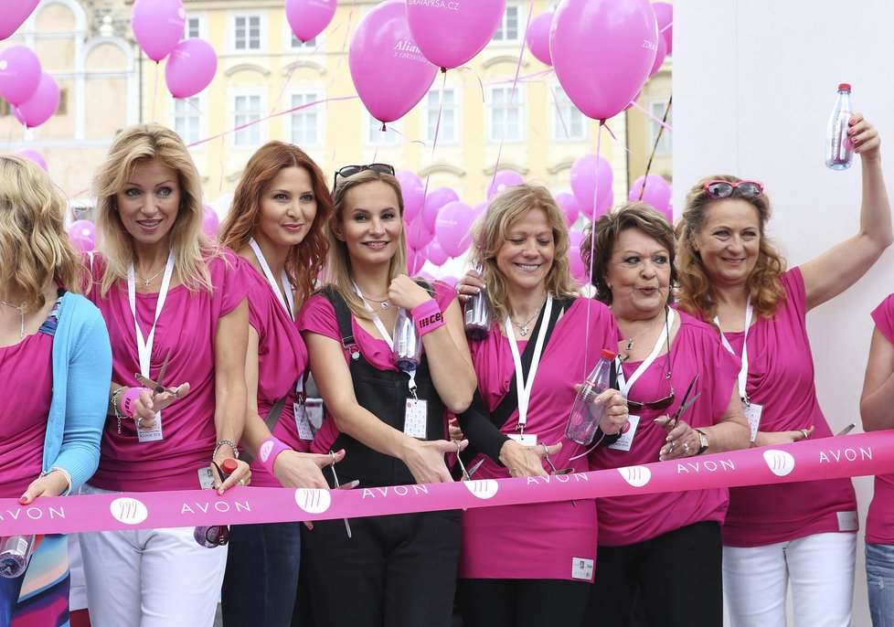 Avon Pochod 2014: Zleva Kateřina Brožová, Ivana Gottová, Monika Absolonová, Lenka Filipovská, Jiřina Bohdalová a Simona Stašová