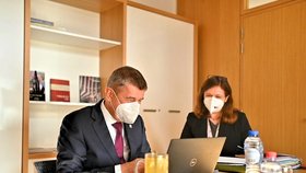 Premiér Andrej Babiš (ANO) ve své pracovně, na stole má vitamin D, náhradní respirátor a med.