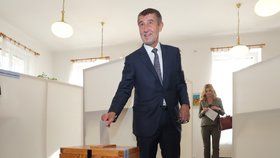 Předseda ANO Andrej Babiš  během voleb 2017