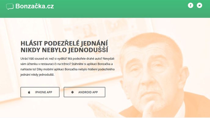 Úvodní strana aplikace Bonzačka.cz.