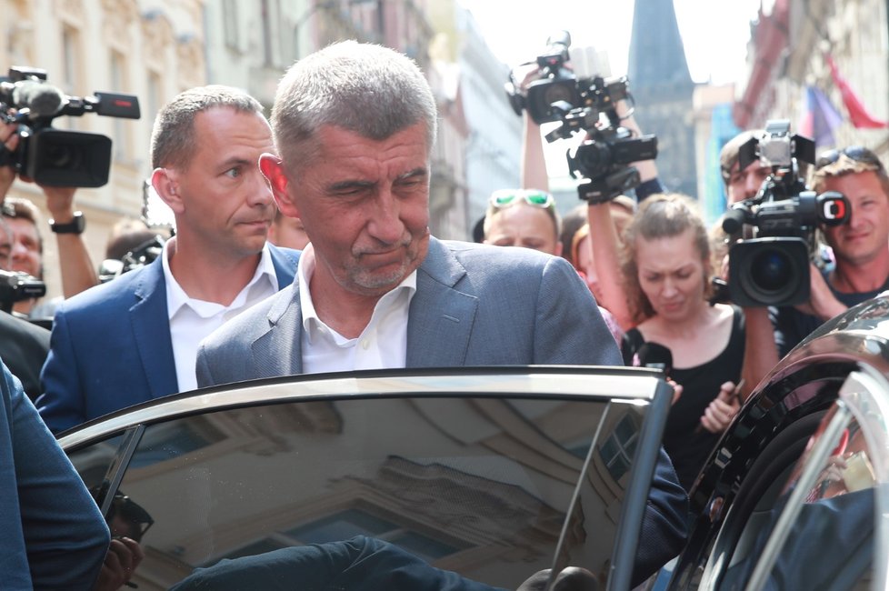 Premiér Andrej Babiš (ANO) po návštěvě předsednictva ČSSD (15. 7. 2019)