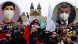 „Měli by myslet na zdravotníky.“ Dav ze Staromáku to schytal od TOP 09, Babiš se smál Klausovi