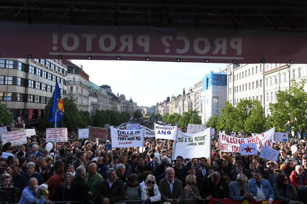 Demonstrace proti Andreji Babišovi na Václavském náměstí