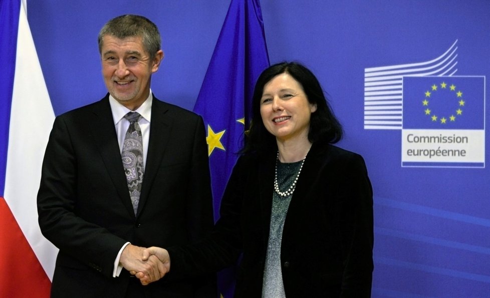Andrej Babiš se 29. ledna 2018 v Bruselu setkal s eurokomisařkou pro spravedlnost Věrou Jourovou