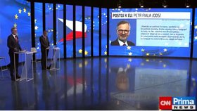 Duel premiéra Petra Fialy (ODS) a předsedy ANO Andreje Babiše na TV Prima (5.6.2024)
