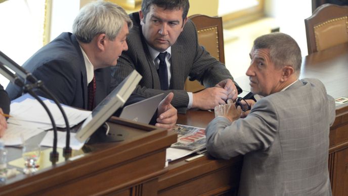 Andrej Babiš, Vojtěch Filip a Jan Hamáček ve sněmovně