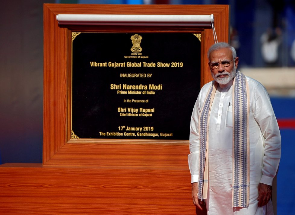 Indický premiér Narendra Modi přichází 17.1. zahájit Vibrant Gujarat Global Trade Show v Gandhinagaru