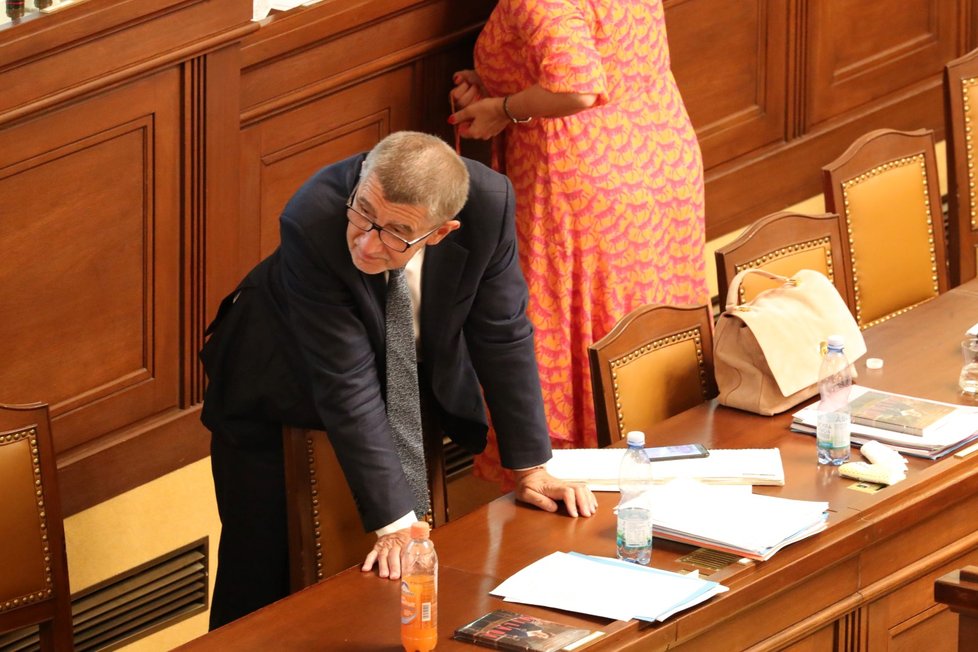 Premiér Andrej Babiš během jednání o nedůvěře vlády (26.06.2019)