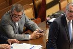 Premiér v demisi Andrej Babiš (ANO) a šéf poslanců TOP 09 Miroslav Kalousek ve Sněmovně