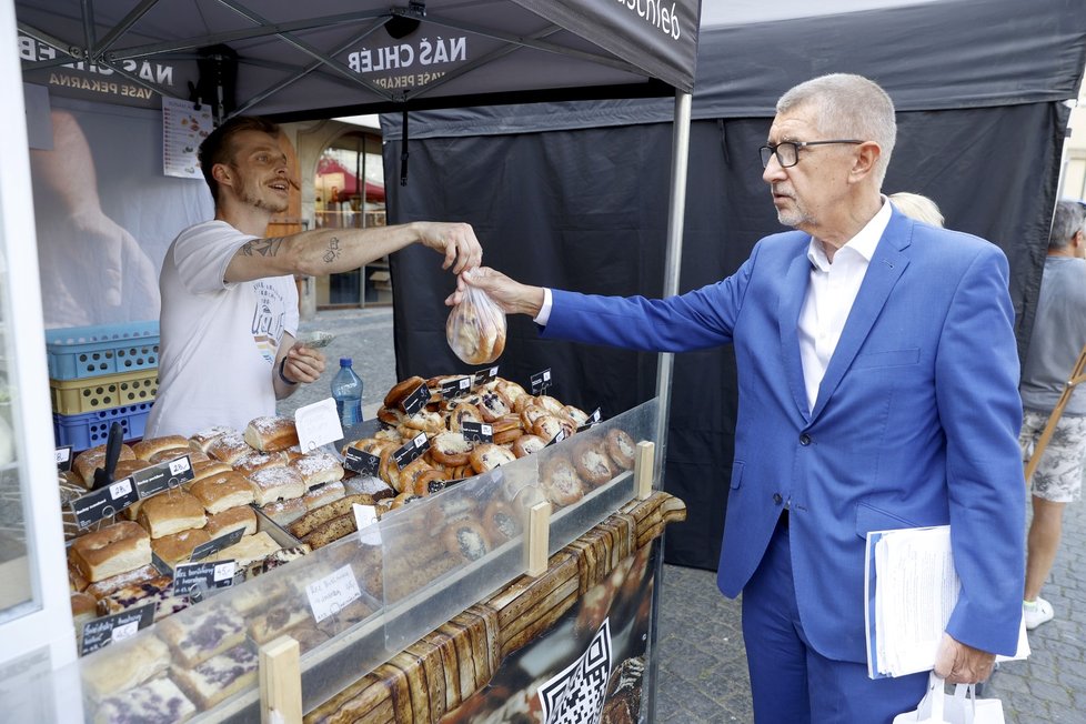 Expremiér Andrej Babiš (ANO) tasil v kampani obytňák a koláčky.