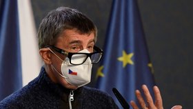 Premiér Andrej Babiš (ANO) na tiskové konferenci po jednání s ministry a hejtmany (13.2.2021)