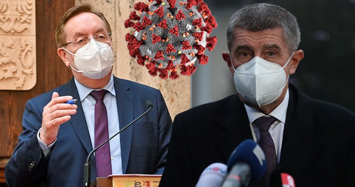 Nový ministr zdravotnictví Petr Arenberger (za ANO) vystoupil 9. dubna 2021 v Praze na brífinku k aktuální epidemické situaci, premiér Andrej Babiš