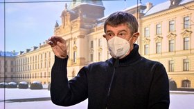 Premiér Andrej Babiš (ANO) na tiskové konferenci po mimořádném jednání vlády (14.2.2021)