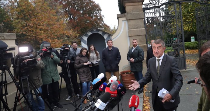 Andrej Babiš (ANO) po první povolební schůzce s prezidentem Milošem Zemanem.