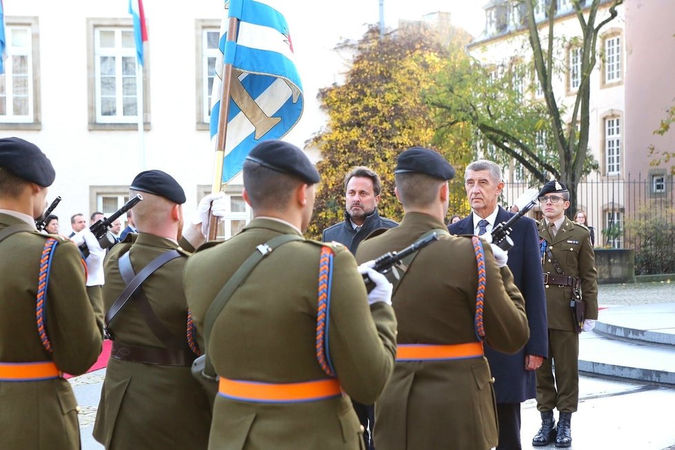 Premiér Andrej Babiš (ANO) s lucemburským premiérem Xavierem Bettelem (8. 11. 2019)