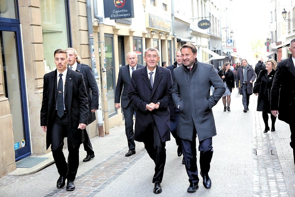 Premiér Andrej Babiš (ANO) s lucemburským premiérem Xavierem Bettelem (9. 11. 2019)