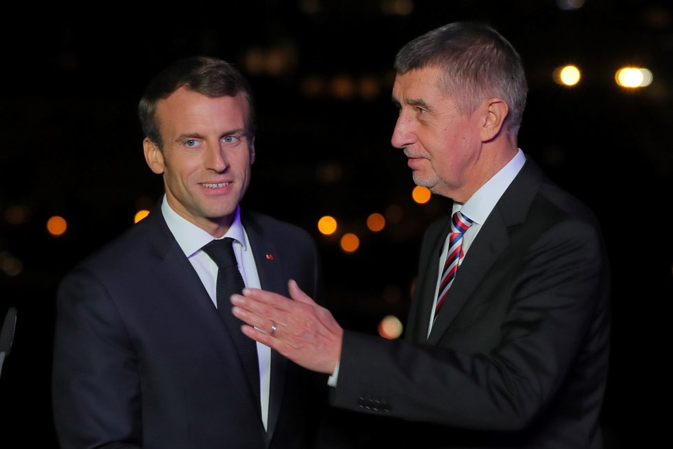 Francouzský prezident Emmanuel Macron a český premiér Andrej Babiš (ANO) (26. 10. 2018)