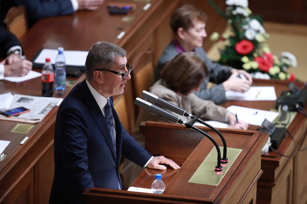 „Nikdy neodstoupím!“ Zopakoval v Poslanecké sněmovně premiér Andrej Babiš na schůzi, při které poslanci hlasovali o nedůvěře vládě (23. 11. 2018)