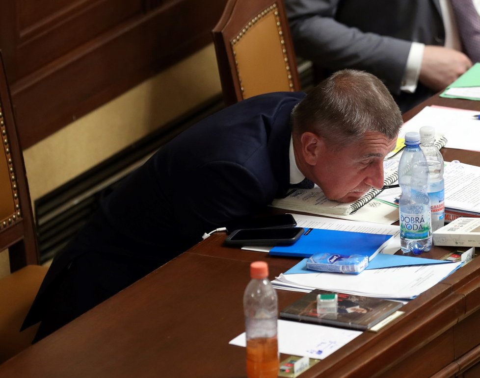 Premiér Andrej Babiš (ANO) si dělal ve Sněmovně nad ránem srandu, že i on to při diskusi &#34;zalomil,&#34; ( 27. 6. 2019)
