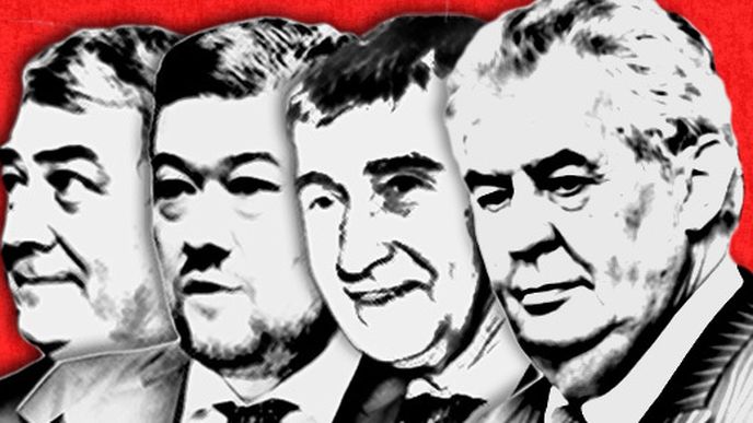 Orgasmus blbosti se rychle šíří. Zleva Vojtěch Filip, Tomio Okamura, Andrej Babiš, Miloš Zeman