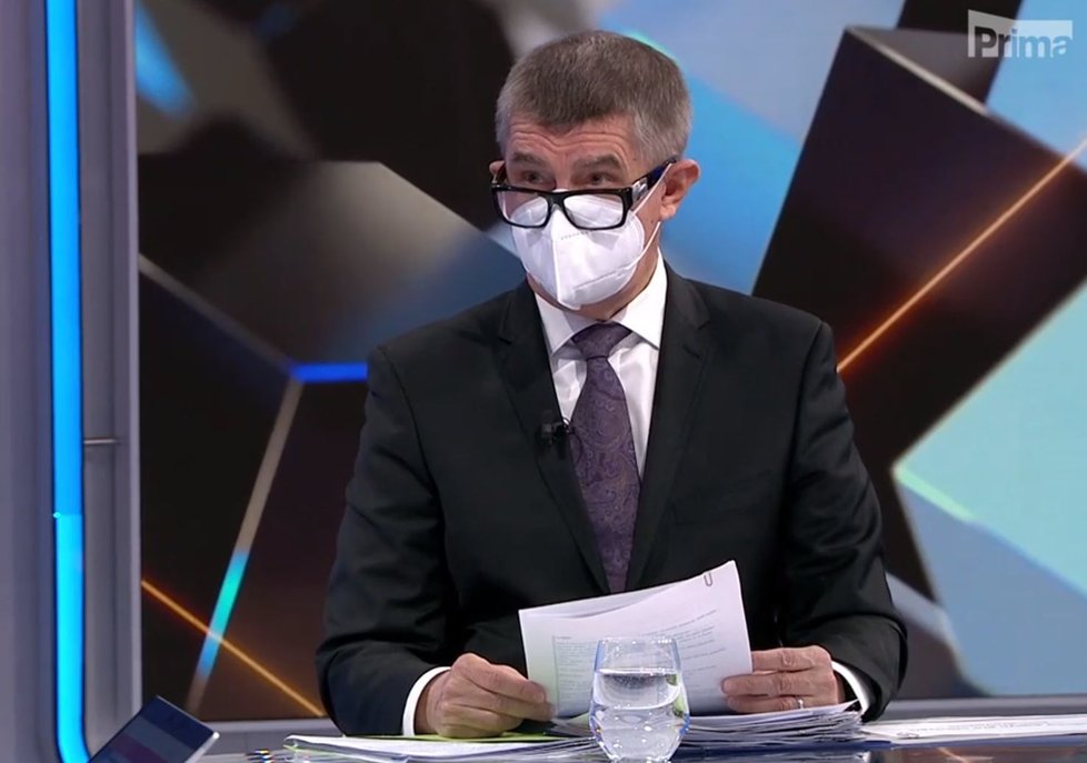 Premiér Andrej Babiš (ANO) v Partii na televizi Prima (3. 1. 2021)