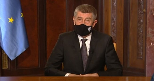 Premiér Andrej Babiš (ANO) během svého novoročního projevu (1.1.2021)