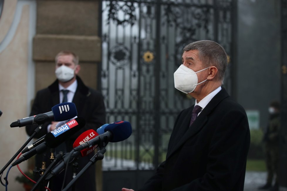 Premiér Andrej Babiš (ANO) byl na novoročním obědě s prezidentem Milošem Zemanem. Pak měl tiskovou konferenci. (3. 1. 2021)