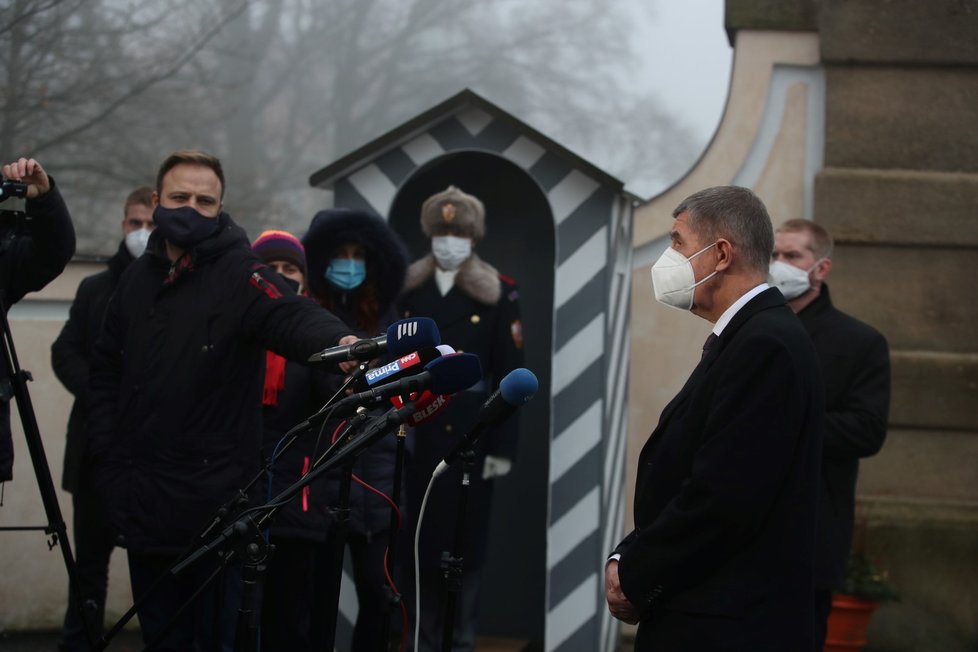 Premiér Andrej Babiš (ANO) byl na novoročním obědě s prezidentem Milošem Zemanem. Pak měl tiskovou konferenci. (3. 1. 2021)