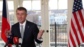 Premiér Andrej Babiš na tiskové konferenci po setkání v Bílém domě (7. 3. 2019)