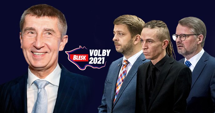 Volby 2021: Zleva Andrej Babiš (ANO), Vít Rakušan (STAN), Ivan Bartoš (Piráti) a Petr Fiala (ODS)