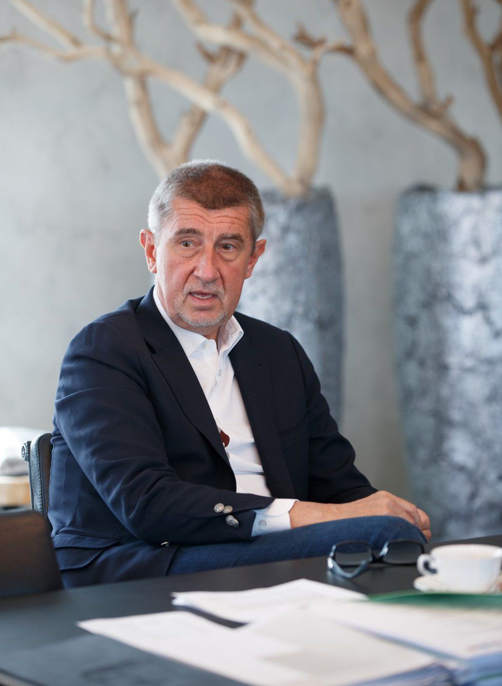 Premiér v demisi Andrej Babiš (ANO) řešil s redaktorkou Blesku Verou Renovicou vládní vyjednávání (15.4.2018)