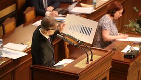 Premiér Andrej Babiš (ANO) ve Sněmovně při projednávání návrhu zákona o státním rozpočtu (4. 12. 2019)