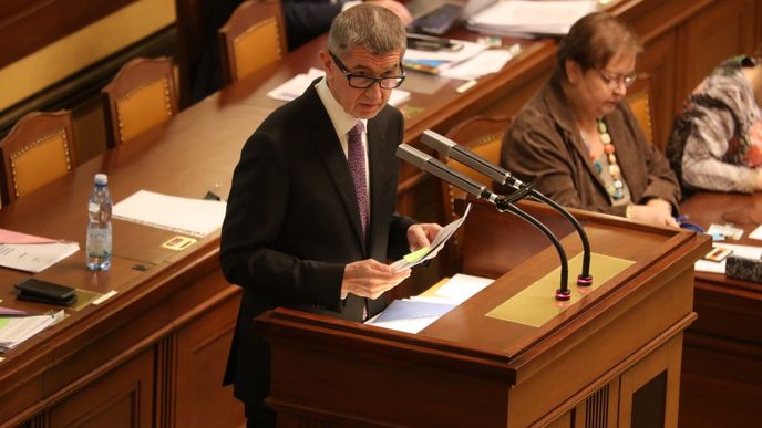 Premiér Andrej Babiš (ANO) ve Sněmovně při projednávání návrhu zákona o státním rozpočtu (4. 12. 2019)