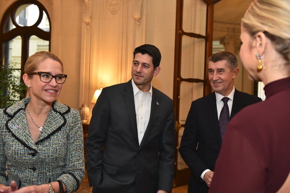 Premiér v demisi Andrej Babiš na večeři s Paulem Ryanem, šéfem Sněmovny reprezentantů USA, a partnerkami (26. 3. 2018)