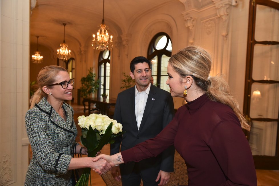 Večeře premiéra v demisi Andreje Babiše s šéfem Sněmovny reprezentantů USA Paulem Ryanem v Praze (26. 3. 2018)