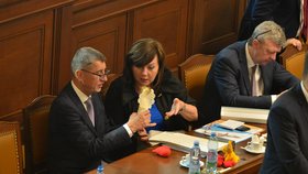Premiér Babiš a ministryně financí Alena Schillerová dostali do Sněmovny dárky. Háčkovaného andělíčka i srdíčka. (4. 6. 2019)