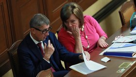 Premiér Andrej Babiš (ANO) a ministryně financí Alena Schillerová v Poslanecké sněmovně (10.9.2019)