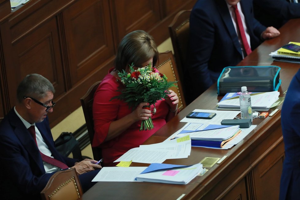 Premiér Andrej Babiš (ANO) a ministryně financí Alena Schillerová v Poslanecké sněmovně (10. 9. 2019)