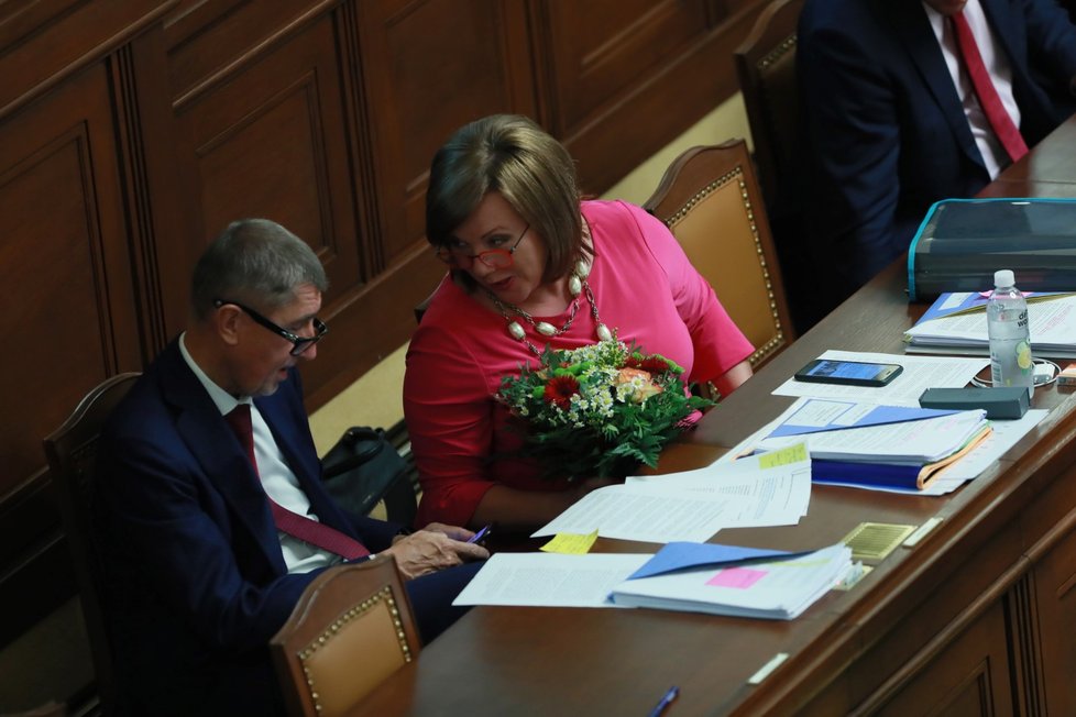 Premiér Andrej Babiš (ANO) a ministryně financí Alena Schillerová v Poslanecké sněmovně