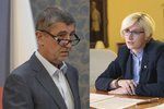 Premiér v demisi Andrej Babiš a Karla Šlechtová (oba ANO)