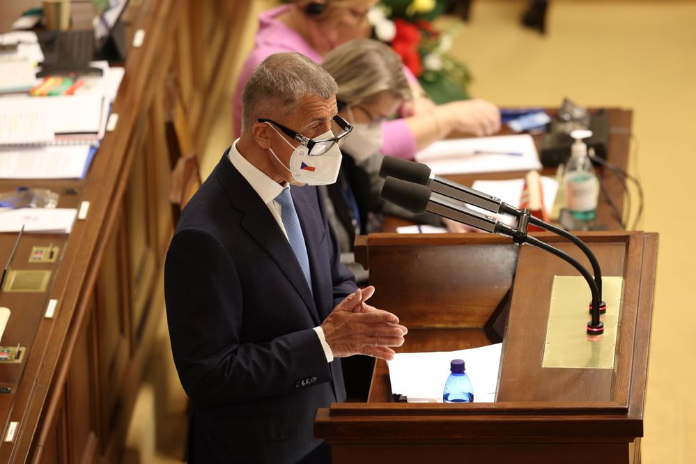 Sněmovna hlasuje o důvěře vlády: Expremiér Andrej Babiš (ANO) během svého projevu (12.1.2022)