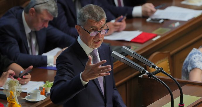 Premiér Andrej Babiš při jednání Poslanecké sněmovny. (4.6.2019)