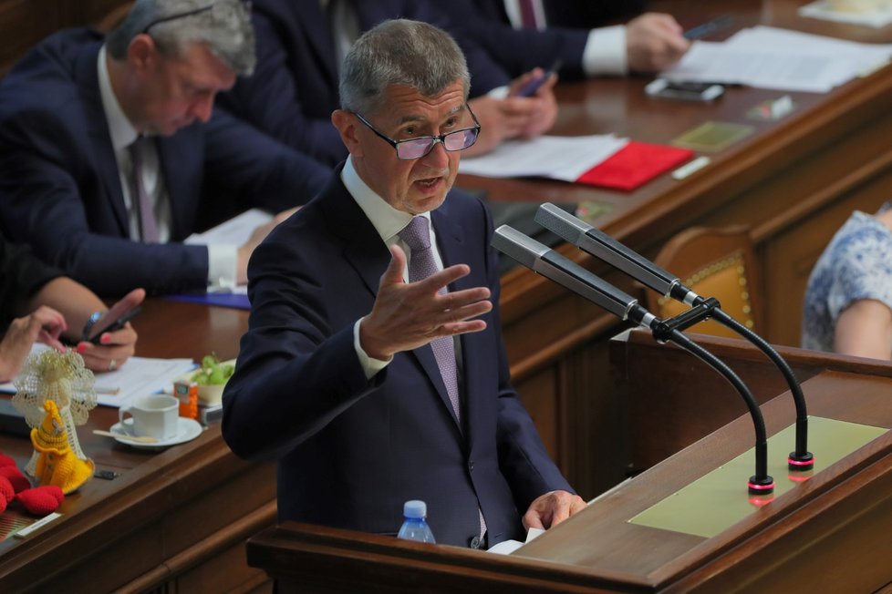 Premiér Andrej Babiš při jednání Poslanecké sněmovny. (4.6.2019)