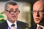 Vicepremiér Andrej Babiš (vlevo, ANO) a premiér Bohuslav Sobotka (ČSSD)