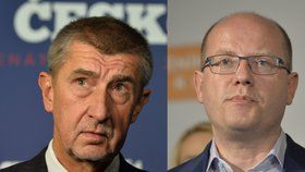 Premiér Bohuslav Sobotka (ČSSD, vpravo) a vicepremiér Andrej Babiš (ANO)