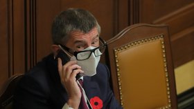 Premiér Andrej Babiš (ANO) při jednání Sněmovny o státním rozpočtu. (11. 11. 2020)