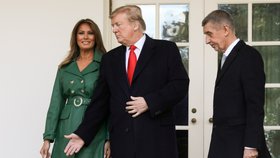 Donald Trump, jeho choť Melania a Andrej Babiš před Bílým domem (7. 3. 2019)