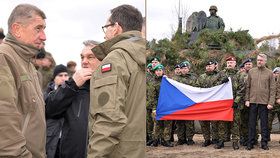 Premiér Andrej Babiš (v první řadě třetí zprava) a ministr obrany Lubomír Metnar (v první řadě čtvrtý zprava) se sešli s českými vojáky 10. března 2019 ve Varšavě při oslavách 20. výročí vstupu Česka, Polska a Maďarska do NATO a 15 let slovenského členství v alianci.