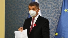 Premiér Andrej Babiš vystoupil v Praze na tiskové konferenci po mimořádné schůzi vlády (11. 11. 2021)