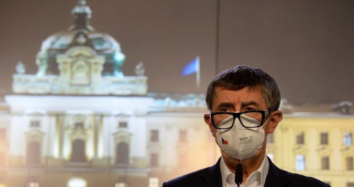 Premiér Andrej Babiš (ANO) na tiskové konferenci po jednání vlády (25.2.2021)